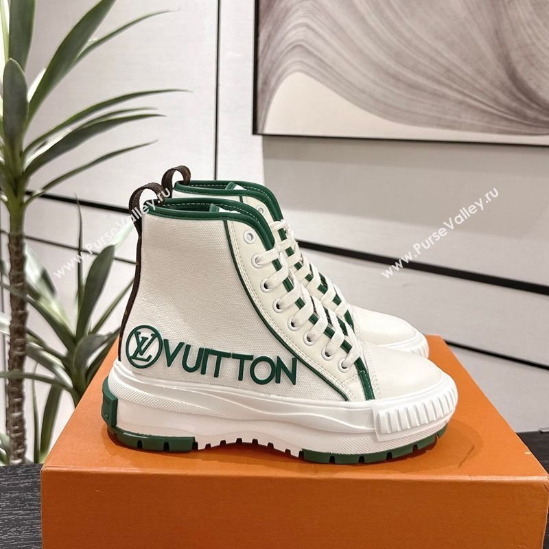 Louis Vuitton Canvas and Leather High Top Sneakers White/Green 2025 LV082902 (MD-250829039)