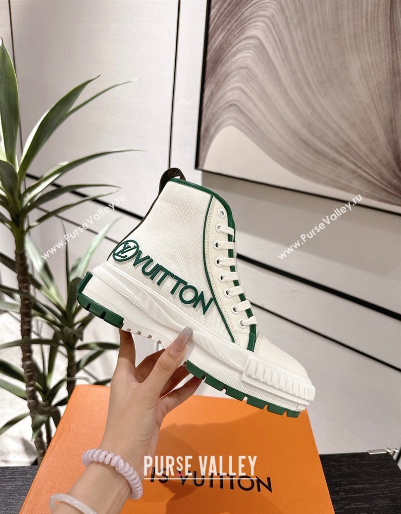 Louis Vuitton Canvas and Leather High Top Sneakers White/Green 2025 LV082902 (MD-250829039)