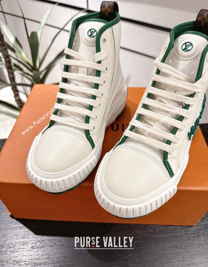 Louis Vuitton Canvas and Leather High Top Sneakers White/Green 2025 LV082902 (MD-250829039)