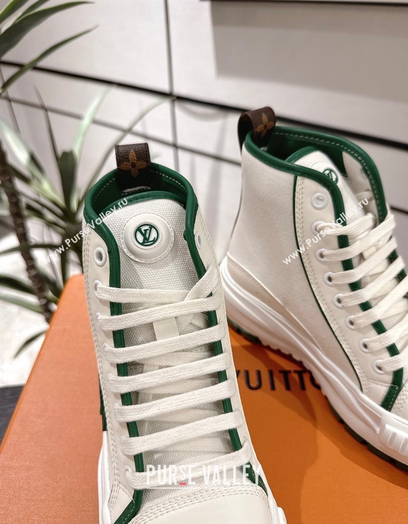 Louis Vuitton Canvas and Leather High Top Sneakers White/Green 2025 LV082902 (MD-250829039)