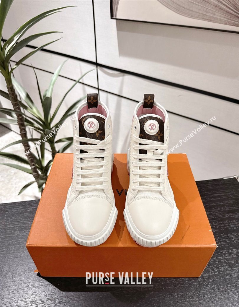 Louis Vuitton Canvas and Leather High Top Sneakers White/Pink 2025 LV082902 (MD-250829040)