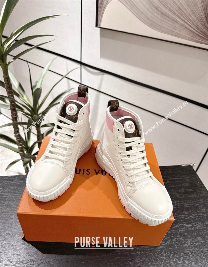 Louis Vuitton Canvas and Leather High Top Sneakers White/Pink 2025 LV082902 (MD-250829040)