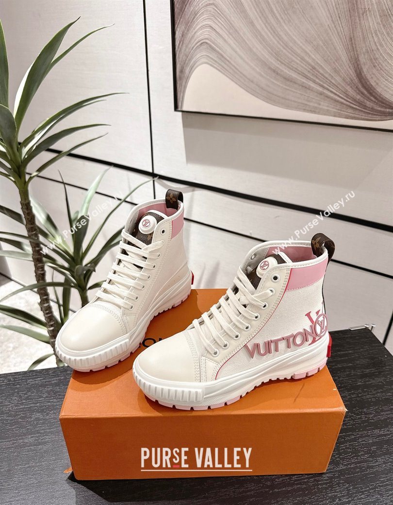 Louis Vuitton Canvas and Leather High Top Sneakers White/Pink 2025 LV082902 (MD-250829040)