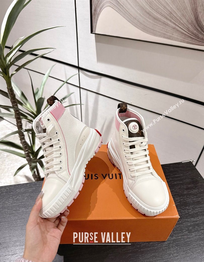 Louis Vuitton Canvas and Leather High Top Sneakers White/Pink 2025 LV082902 (MD-250829040)