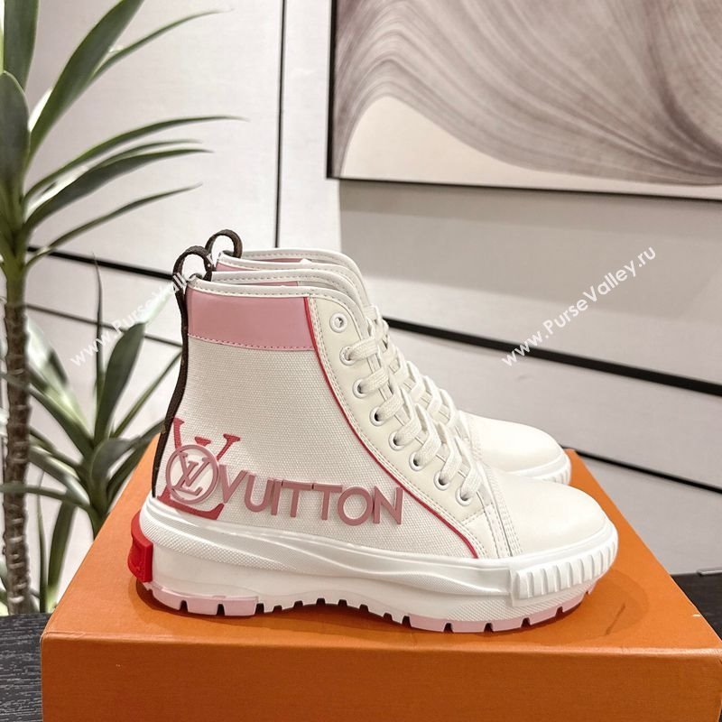 Louis Vuitton Canvas and Leather High Top Sneakers White/Pink 2025 LV082902 (MD-250829040)