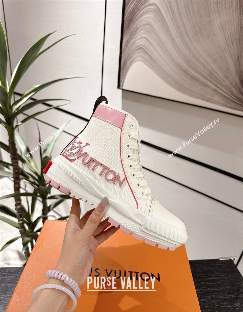 Louis Vuitton Canvas and Leather High Top Sneakers White/Pink 2025 LV082902 (MD-250829040)