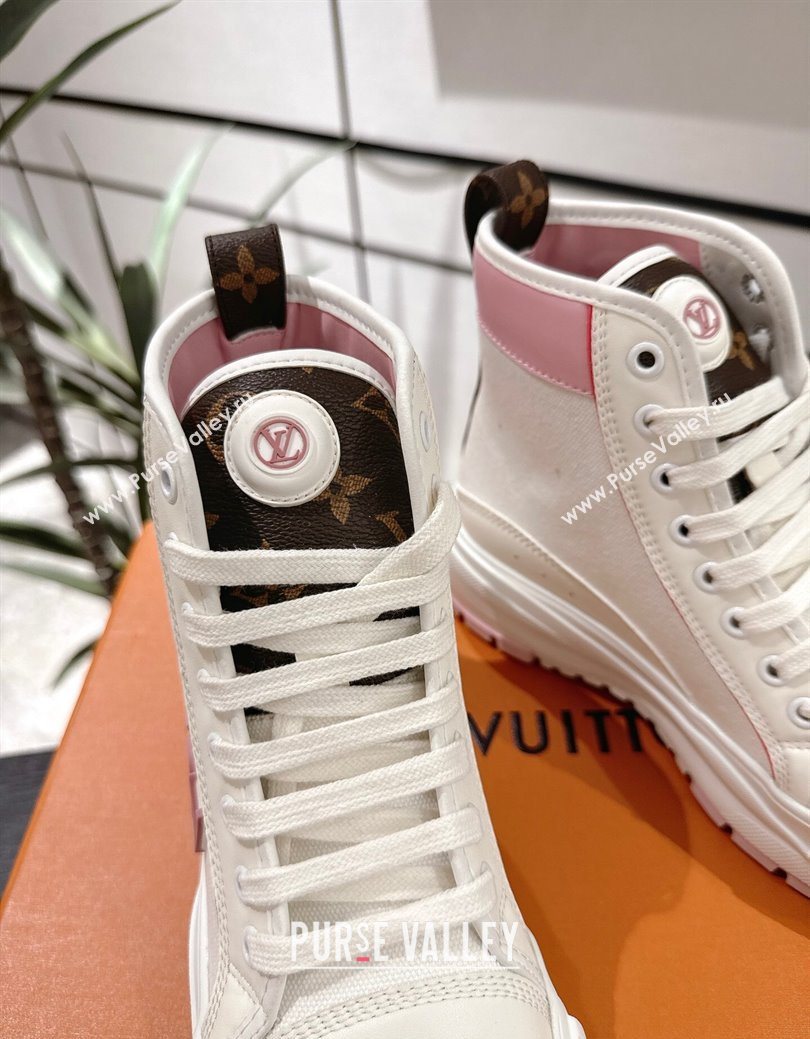 Louis Vuitton Canvas and Leather High Top Sneakers White/Pink 2025 LV082902 (MD-250829040)