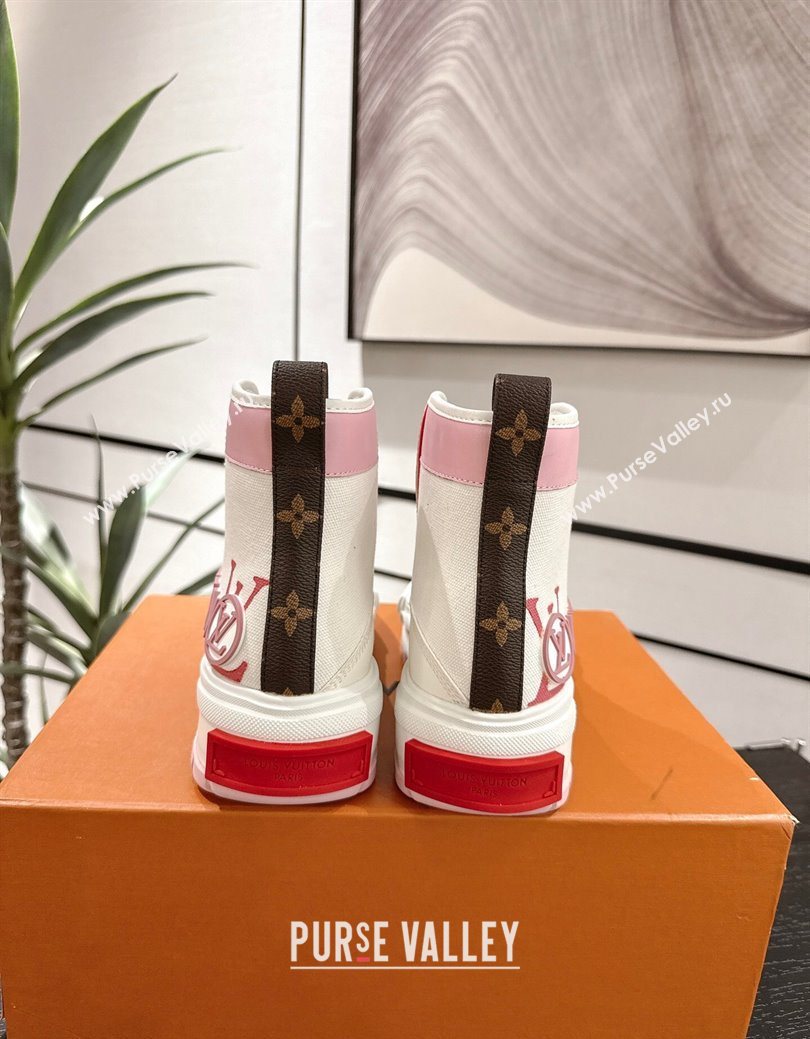 Louis Vuitton Canvas and Leather High Top Sneakers White/Pink 2025 LV082902 (MD-250829040)