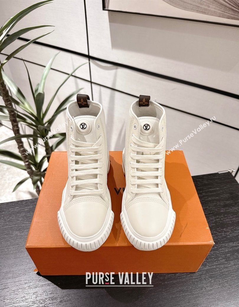 Louis Vuitton Canvas and Leather High Top Sneakers White2 2025 LV082902 (MD-250829041)