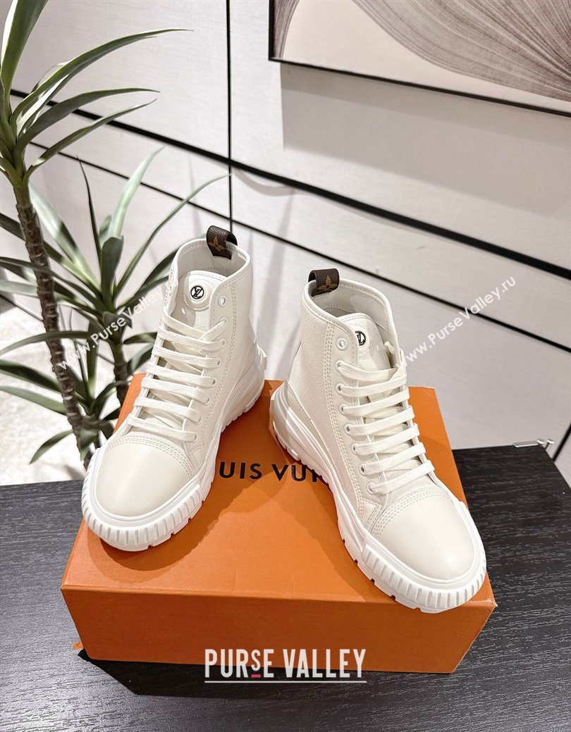 Louis Vuitton Canvas and Leather High Top Sneakers White2 2025 LV082902 (MD-250829041)