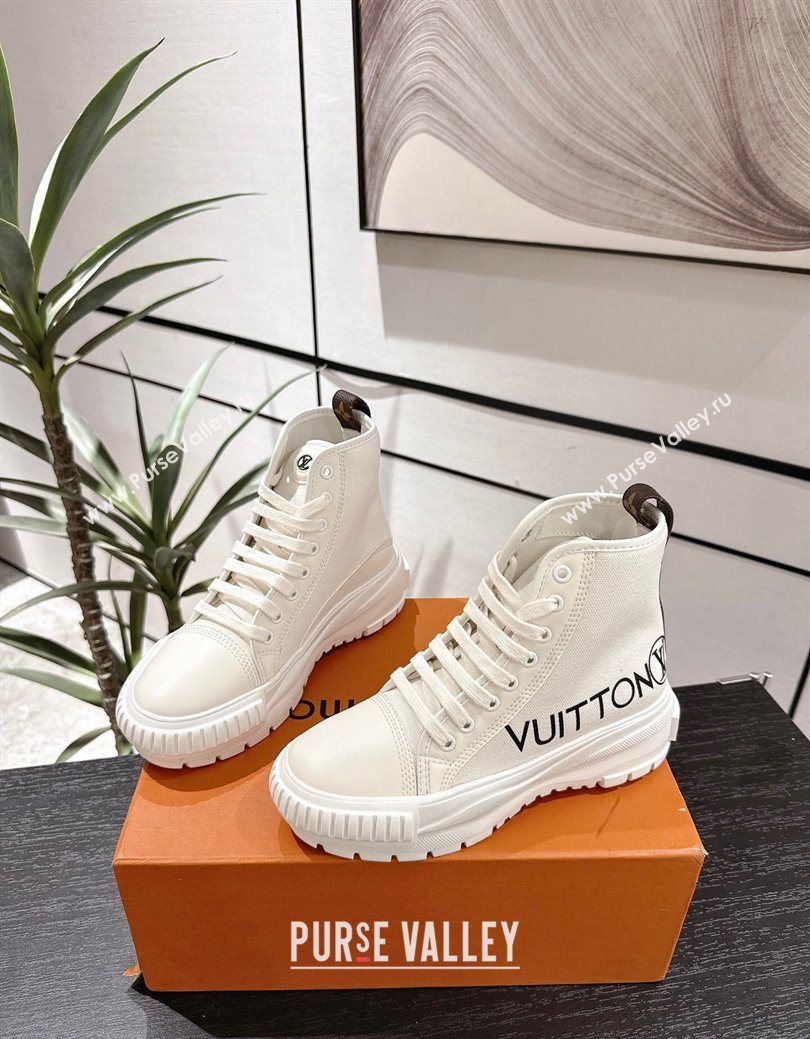 Louis Vuitton Canvas and Leather High Top Sneakers White2 2025 LV082902 (MD-250829041)
