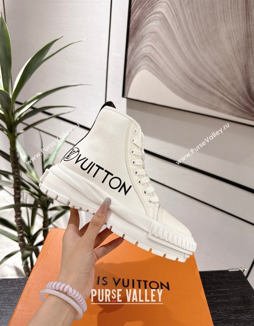 Louis Vuitton Canvas and Leather High Top Sneakers White2 2025 LV082902 (MD-250829041)