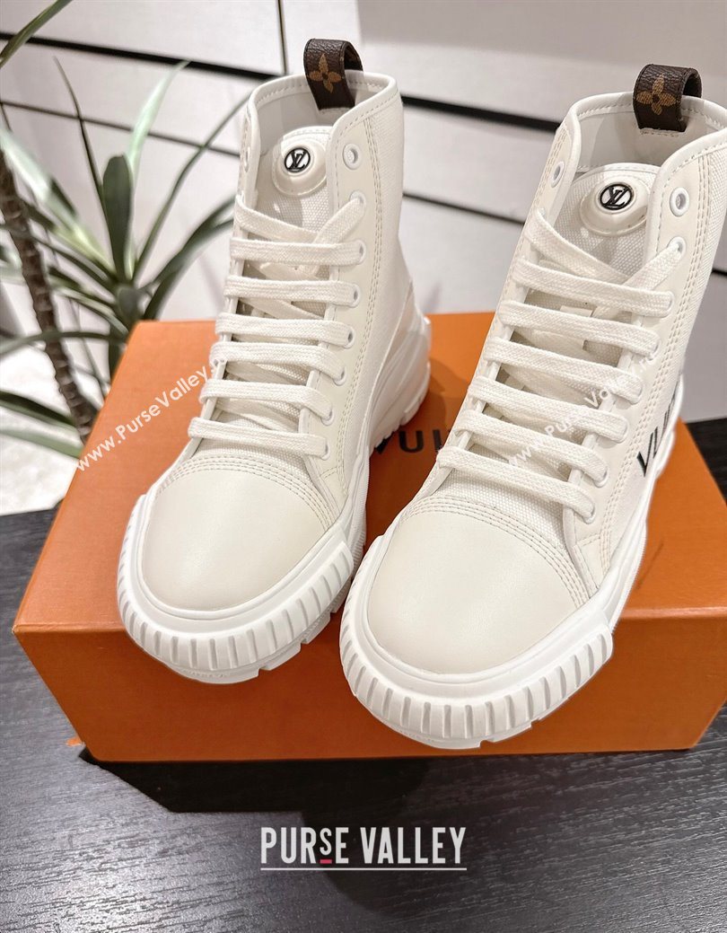 Louis Vuitton Canvas and Leather High Top Sneakers White2 2025 LV082902 (MD-250829041)