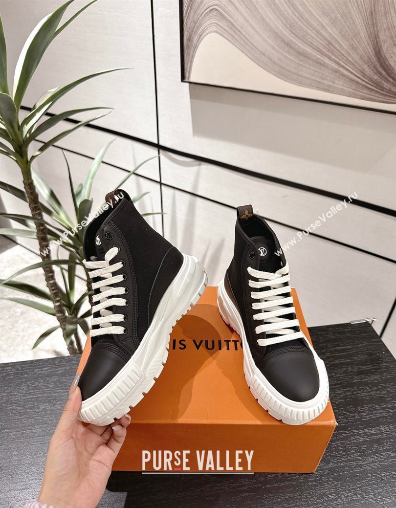 Louis Vuitton Canvas and Leather High Top Sneakers Black2 2025 LV082902 (MD-250829042)