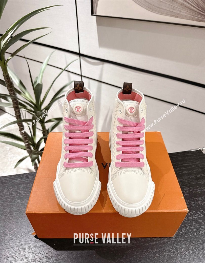 Louis Vuitton Canvas and Leather High Top Sneakers White/Light Pink 2025 LV082903 (MD-250829043)