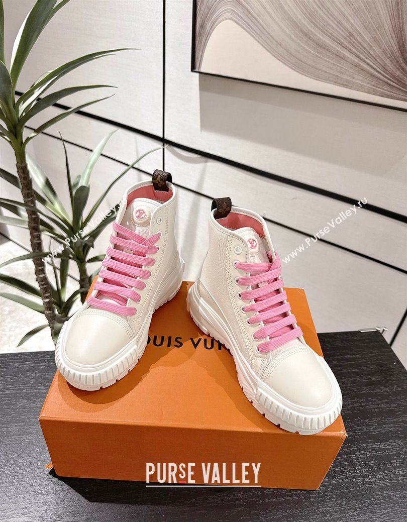 Louis Vuitton Canvas and Leather High Top Sneakers White/Light Pink 2025 LV082903 (MD-250829043)
