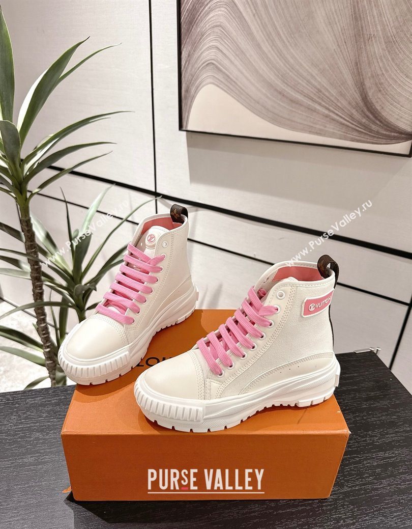 Louis Vuitton Canvas and Leather High Top Sneakers White/Light Pink 2025 LV082903 (MD-250829043)