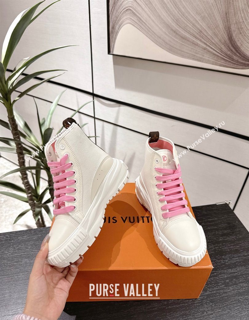 Louis Vuitton Canvas and Leather High Top Sneakers White/Light Pink 2025 LV082903 (MD-250829043)