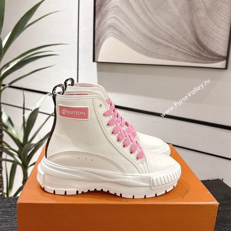 Louis Vuitton Canvas and Leather High Top Sneakers White/Light Pink 2025 LV082903 (MD-250829043)
