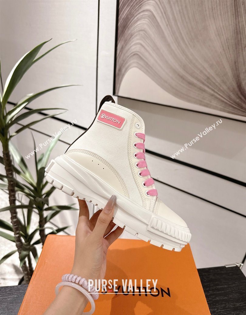 Louis Vuitton Canvas and Leather High Top Sneakers White/Light Pink 2025 LV082903 (MD-250829043)