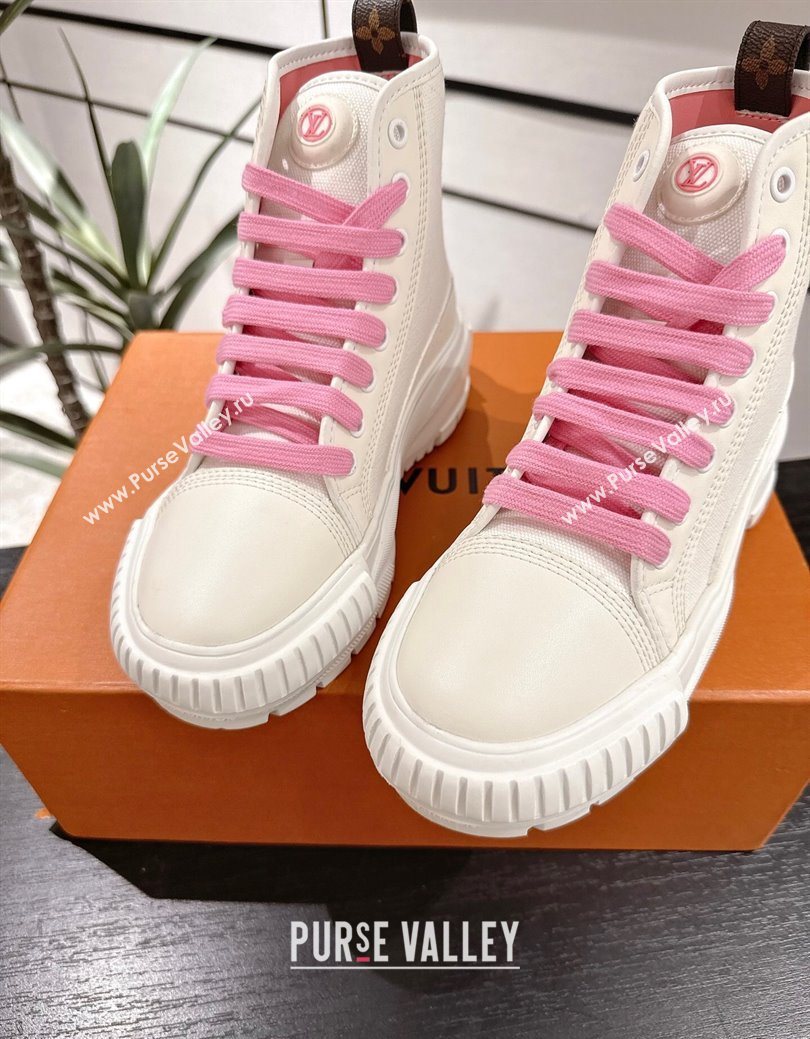 Louis Vuitton Canvas and Leather High Top Sneakers White/Light Pink 2025 LV082903 (MD-250829043)
