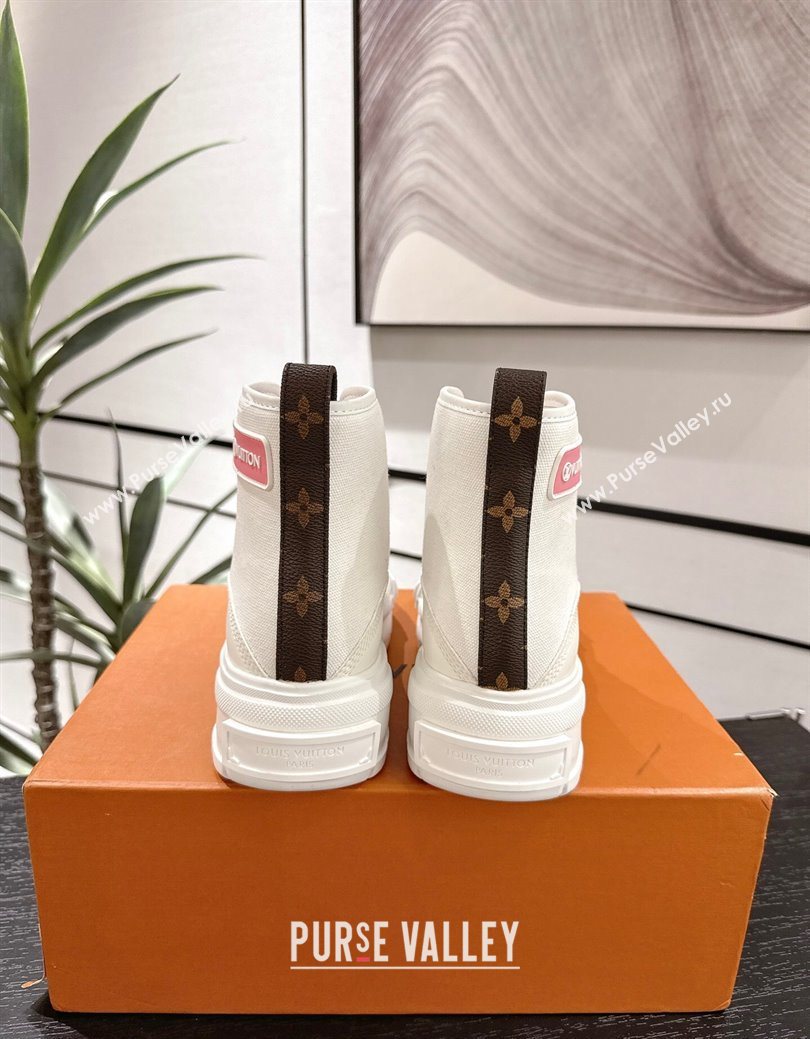 Louis Vuitton Canvas and Leather High Top Sneakers White/Light Pink 2025 LV082903 (MD-250829043)