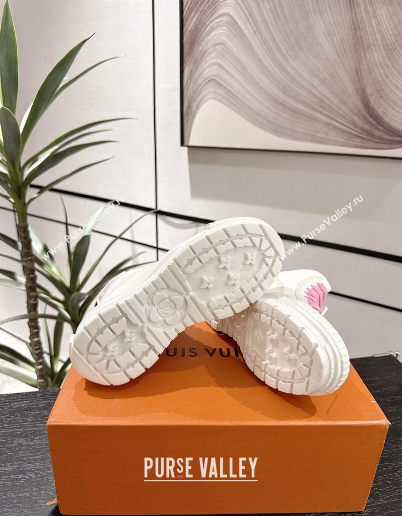 Louis Vuitton Canvas and Leather High Top Sneakers White/Light Pink 2025 LV082903 (MD-250829043)