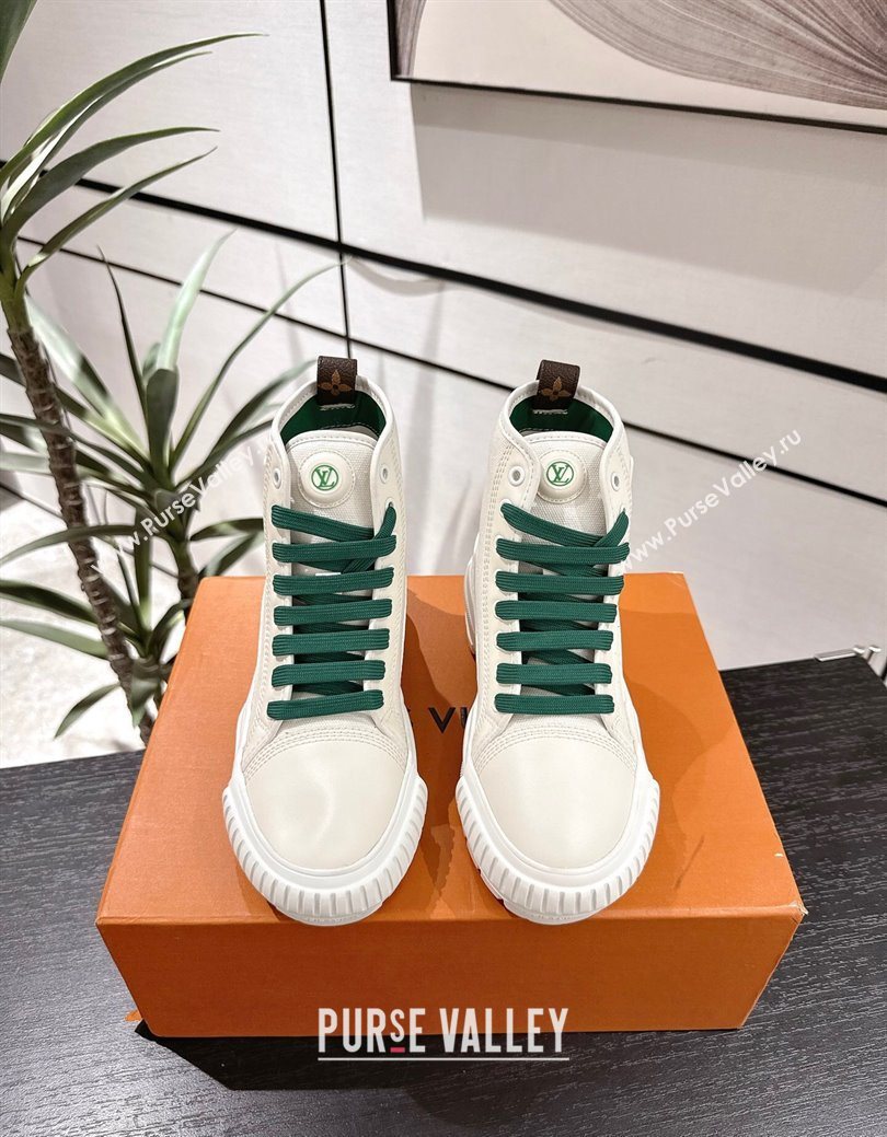 Louis Vuitton Canvas and Leather High Top Sneakers White/Green 2025 LV082903 (MD-250829044)
