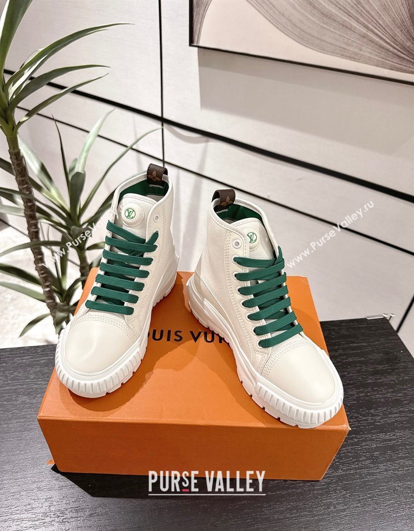 Louis Vuitton Canvas and Leather High Top Sneakers White/Green 2025 LV082903 (MD-250829044)