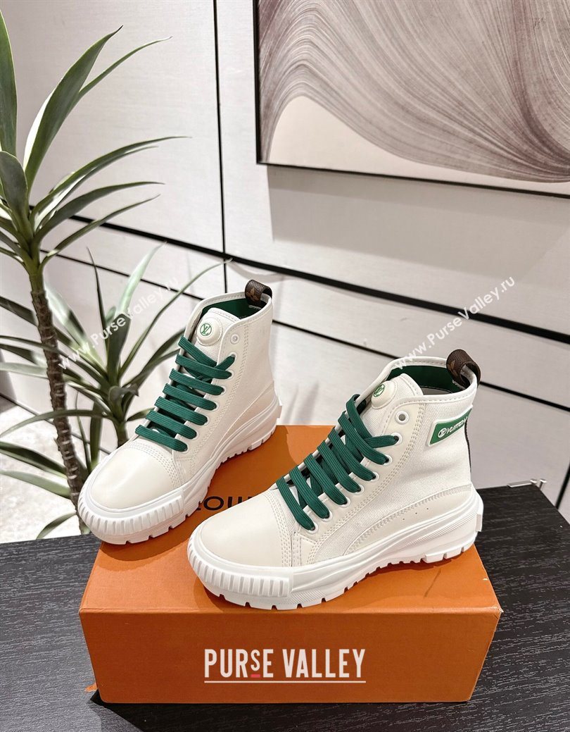 Louis Vuitton Canvas and Leather High Top Sneakers White/Green 2025 LV082903 (MD-250829044)