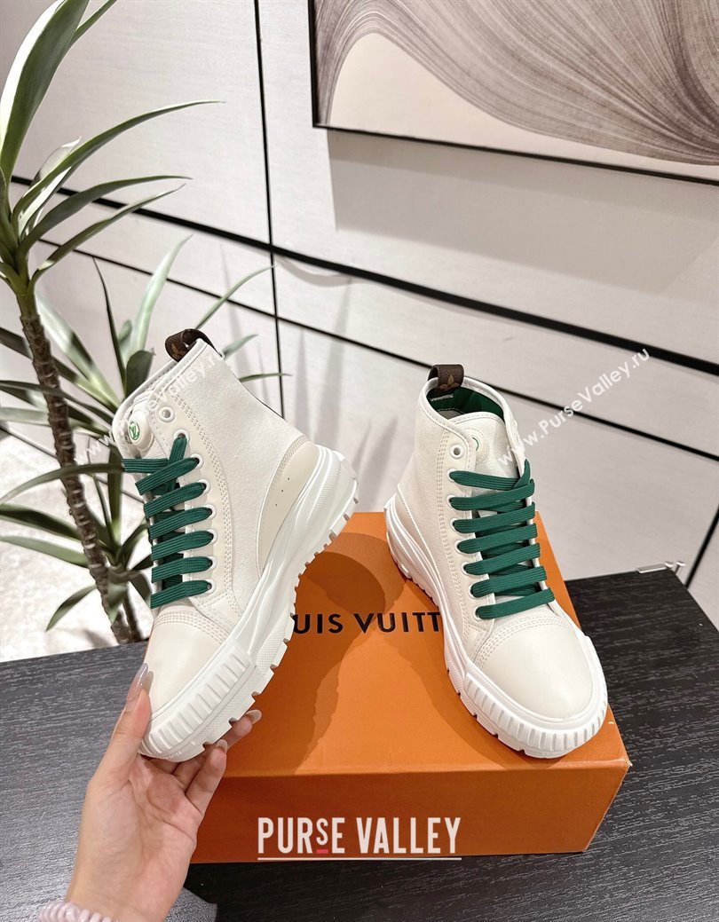 Louis Vuitton Canvas and Leather High Top Sneakers White/Green 2025 LV082903 (MD-250829044)