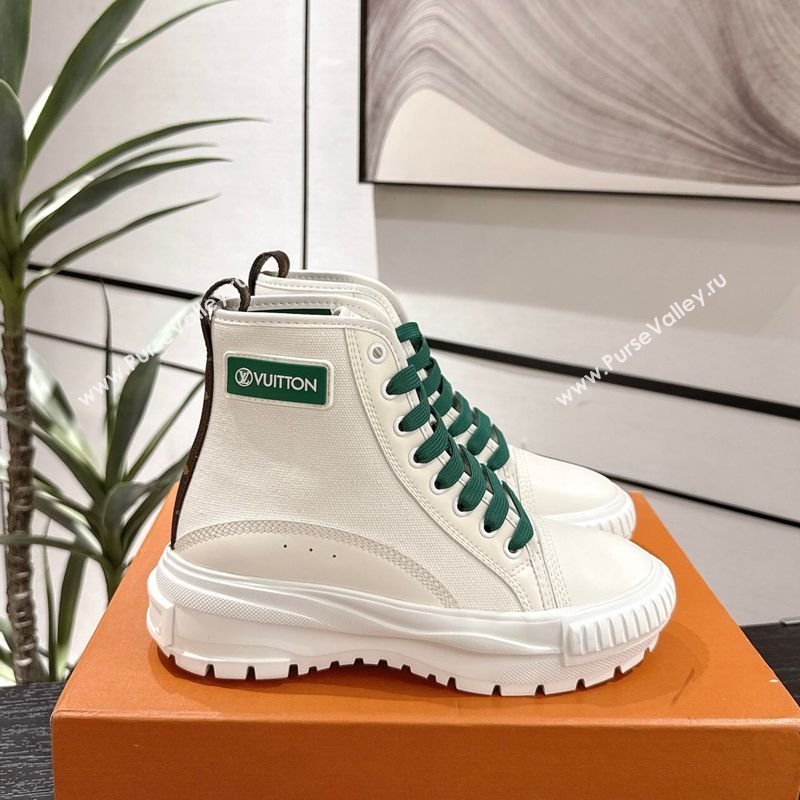 Louis Vuitton Canvas and Leather High Top Sneakers White/Green 2025 LV082903 (MD-250829044)