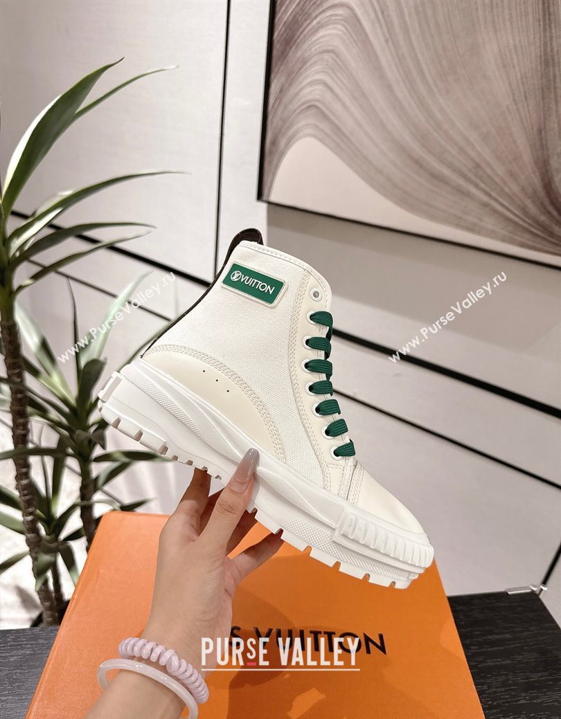 Louis Vuitton Canvas and Leather High Top Sneakers White/Green 2025 LV082903 (MD-250829044)