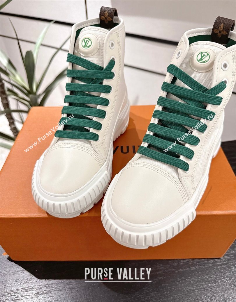 Louis Vuitton Canvas and Leather High Top Sneakers White/Green 2025 LV082903 (MD-250829044)
