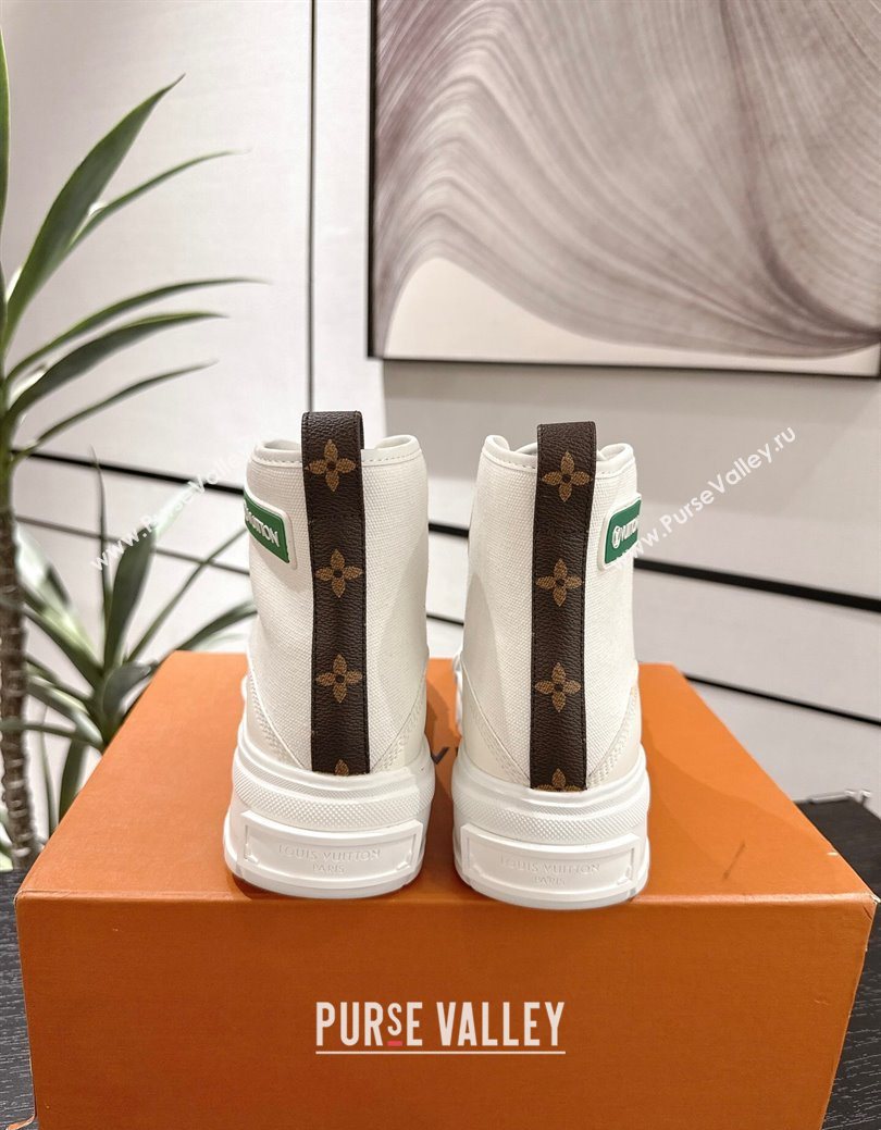 Louis Vuitton Canvas and Leather High Top Sneakers White/Green 2025 LV082903 (MD-250829044)