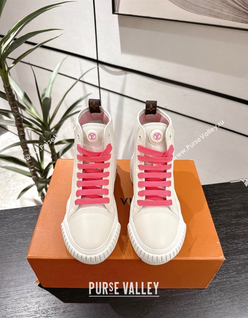 Louis Vuitton Canvas and Leather High Top Sneakers White/Dark Pink 2025 LV082903 (MD-250829045)