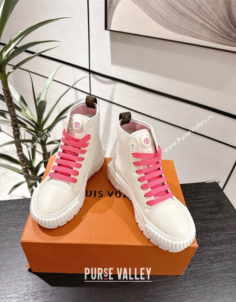 Louis Vuitton Canvas and Leather High Top Sneakers White/Dark Pink 2025 LV082903 (MD-250829045)