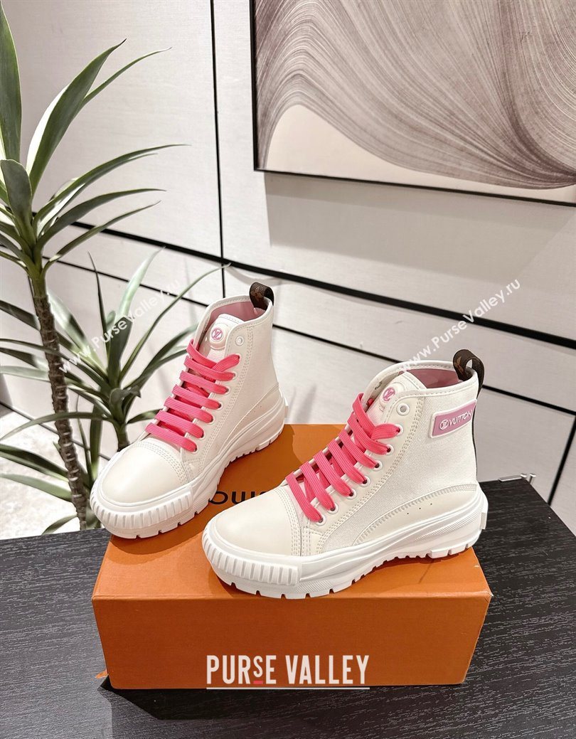 Louis Vuitton Canvas and Leather High Top Sneakers White/Dark Pink 2025 LV082903 (MD-250829045)