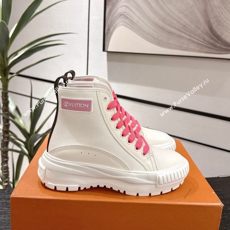 Louis Vuitton Canvas and Leather High Top Sneakers White/Dark Pink 2025 LV082903 (MD-250829045)
