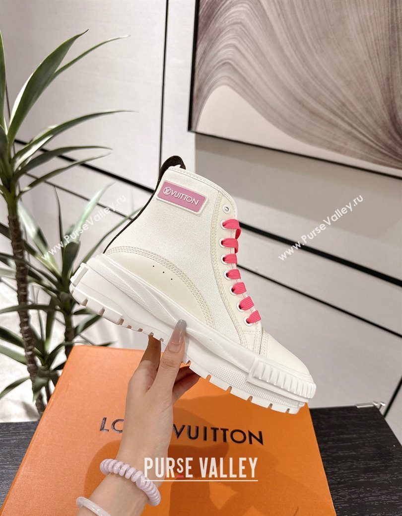 Louis Vuitton Canvas and Leather High Top Sneakers White/Dark Pink 2025 LV082903 (MD-250829045)