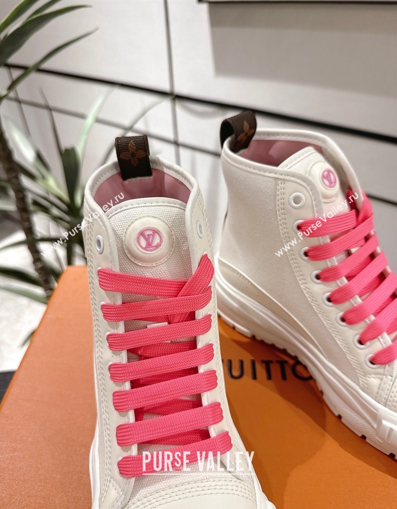 Louis Vuitton Canvas and Leather High Top Sneakers White/Dark Pink 2025 LV082903 (MD-250829045)