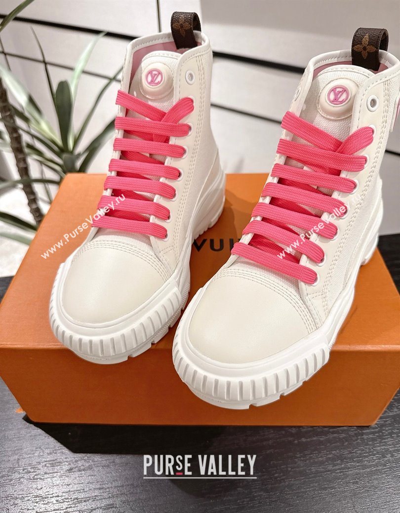 Louis Vuitton Canvas and Leather High Top Sneakers White/Dark Pink 2025 LV082903 (MD-250829045)