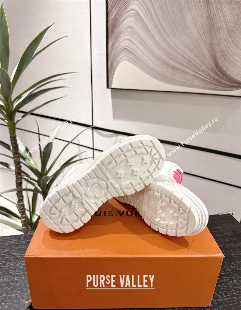 Louis Vuitton Canvas and Leather High Top Sneakers White/Dark Pink 2025 LV082903 (MD-250829045)