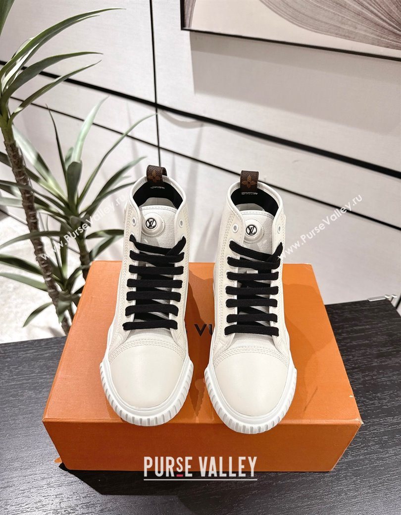 Louis Vuitton Canvas and Leather High Top Sneakers White/Black 2025 LV082903 (MD-250829046)