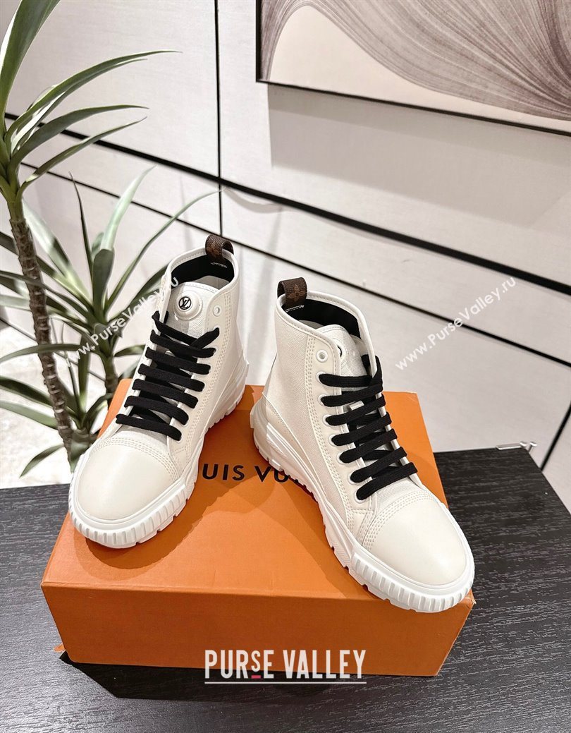 Louis Vuitton Canvas and Leather High Top Sneakers White/Black 2025 LV082903 (MD-250829046)