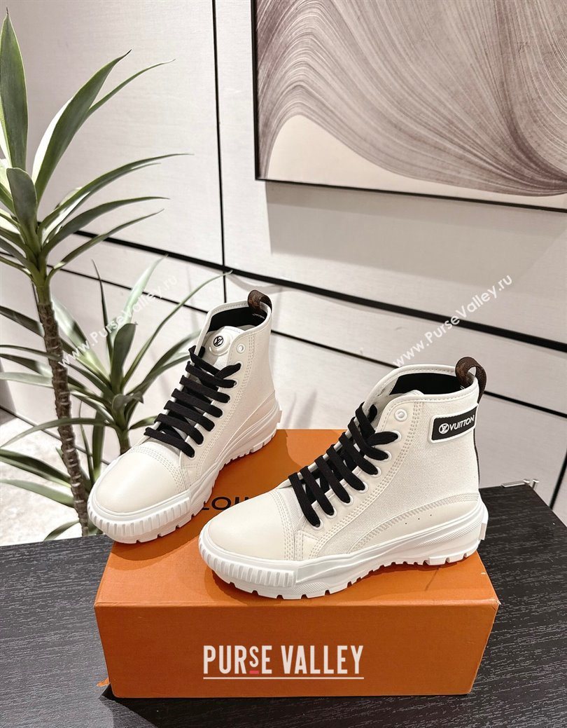 Louis Vuitton Canvas and Leather High Top Sneakers White/Black 2025 LV082903 (MD-250829046)