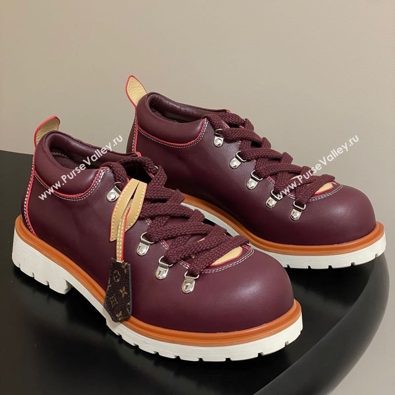 Louis Vuitton LV Remix Derby Lace-Ups Shoes 5cm in Plain Leather Burgundy 2025 1AIJ63 (MD-250829065)