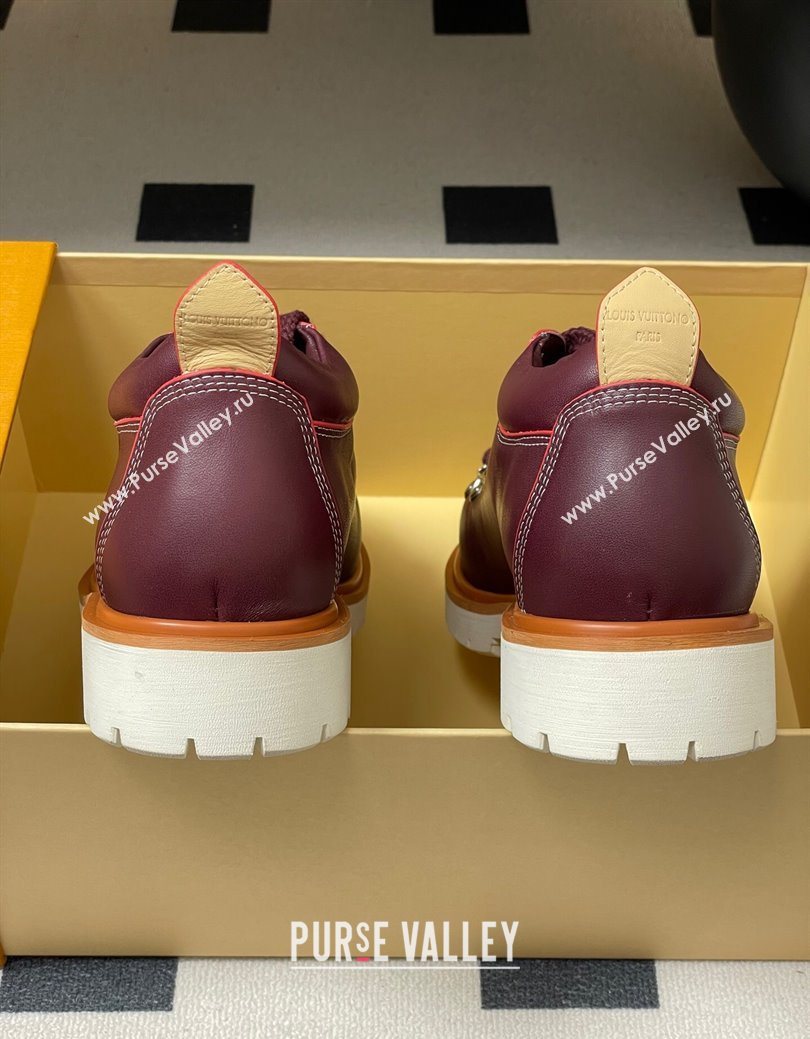 Louis Vuitton LV Remix Derby Lace-Ups Shoes 5cm in Plain Leather Burgundy 2025 1AIJ63 (MD-250829065)