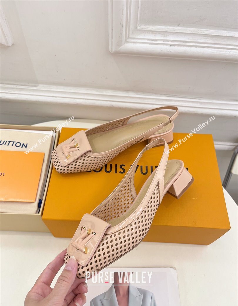 Louis Vuitton Shake Slingback Pumps 3cm in Patent Perforated Leather 1AD0BX Beige 2025 (MD-250829089)