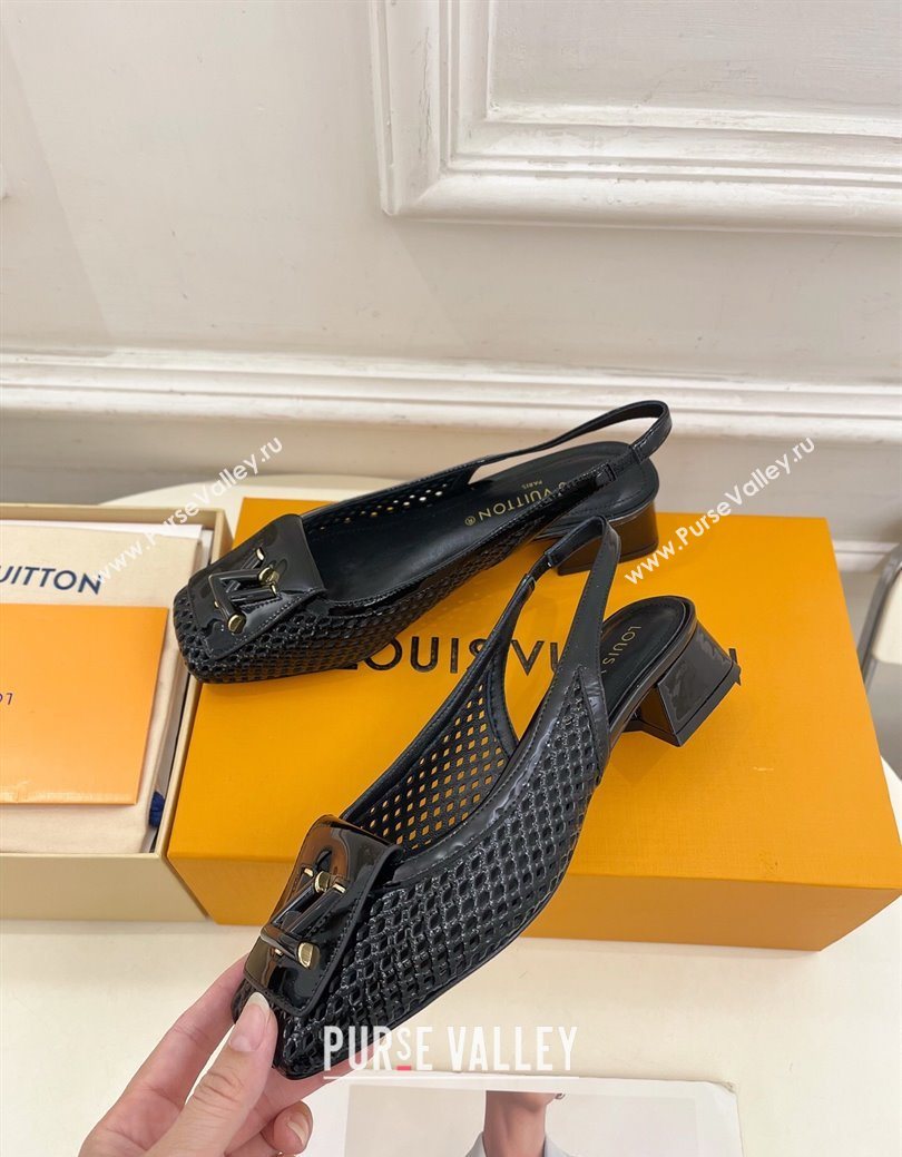 Louis Vuitton Shake Slingback Pumps 3cm in Patent Perforated Leather 1AD0BX Black 2025 (MD-250829090)